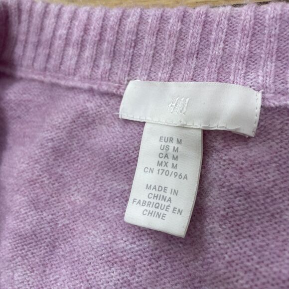 H&M Pink Wool Blend Sweater Vest Women M Barbie Boho Oversized Relaxed Crop Knit - Picture 7 of 16